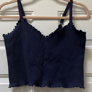 Navy Blue Ribbed Women's Top